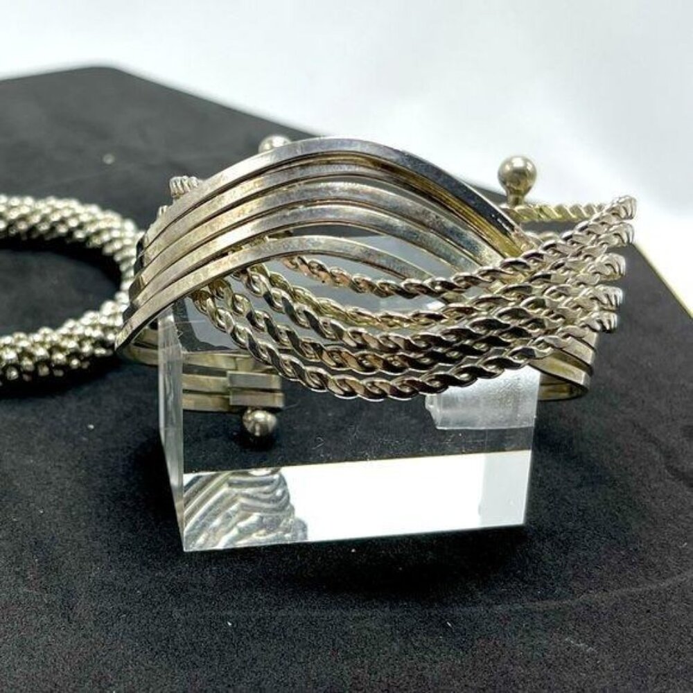 Unique Multi-Finish Silver Waves Cuff Bracelet - image 5